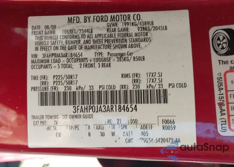2010 Ford Fusion Sel from USA, damaged, VIN 3FAHP0JA3AR184654
